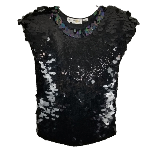 Oleg Cassini Womens All Over Sequin Sleeveless Silk Top Black Lined Size Small - Picture 1 of 11